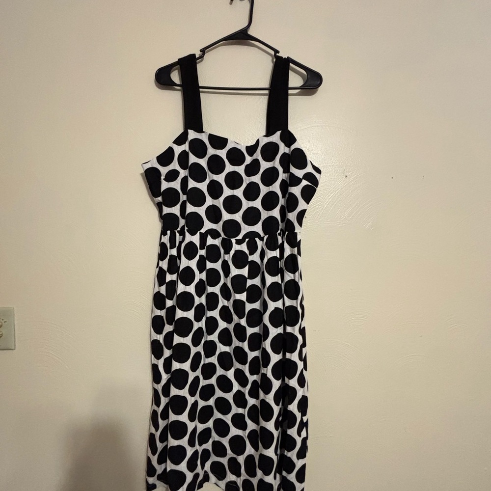 Who What Wear XL Black White Polka Dot Linen Blend Midi Dress